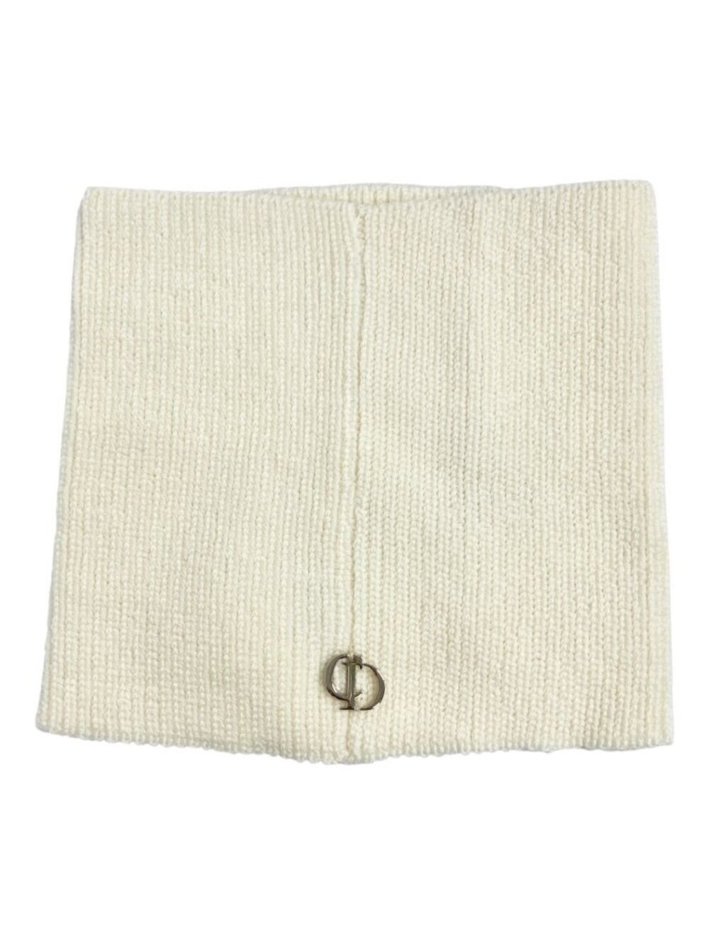 Dior Wool Rib Knit Snood Neck Warmer CD Logo Silver Off White Sweater